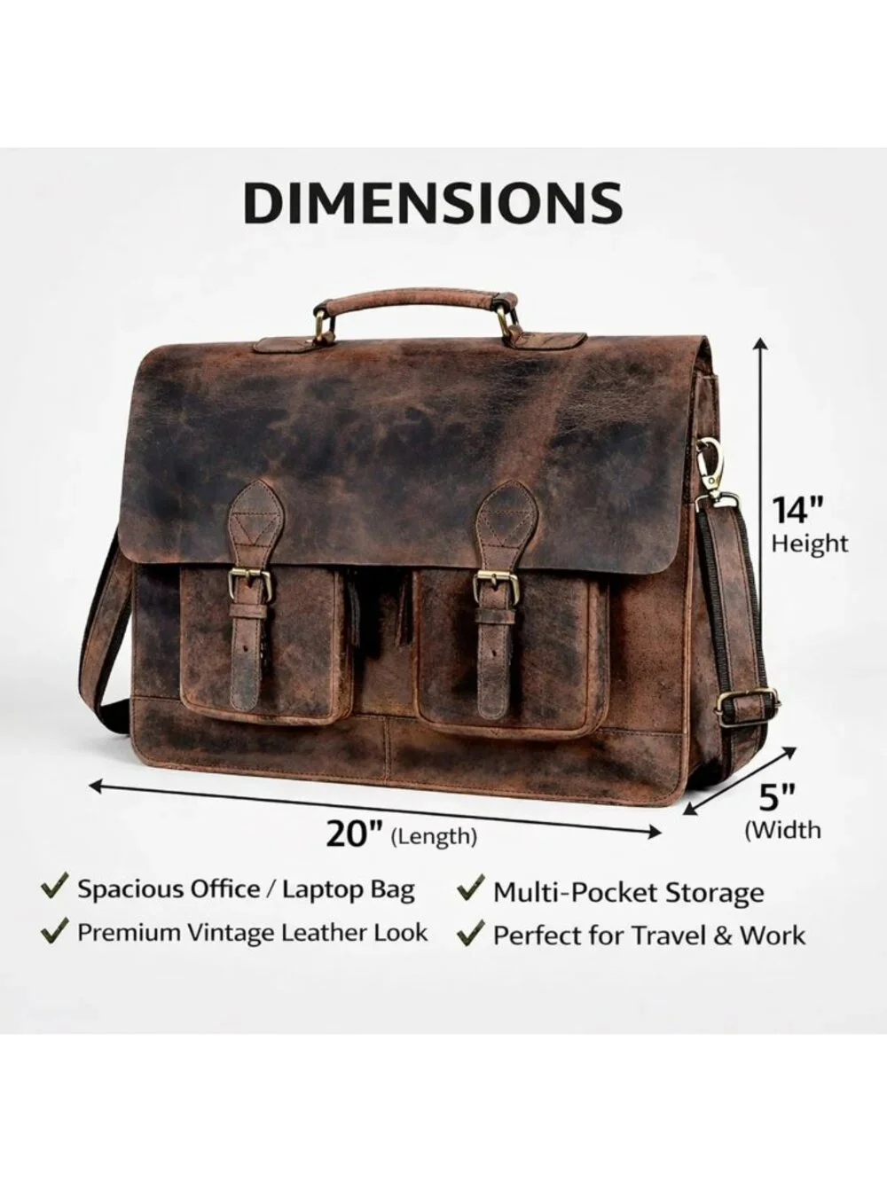 Vintage Brown Leather Laptop Messenger Bag | Unisex Office Briefcase & Travel